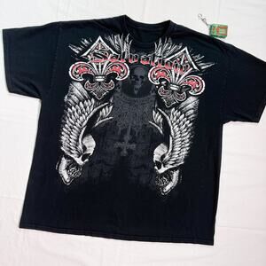Vtg Y2K Salvation Grunge Skulls Affliction Style T-Shirt - XXL